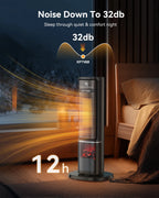 24 Inch Space Heater with Flame Effect, 1500W Ceramic Heater with Thermostat, PTC Heater for Indoor, 12H Timer & Remote, for Office, Bedroom, Living Room, New