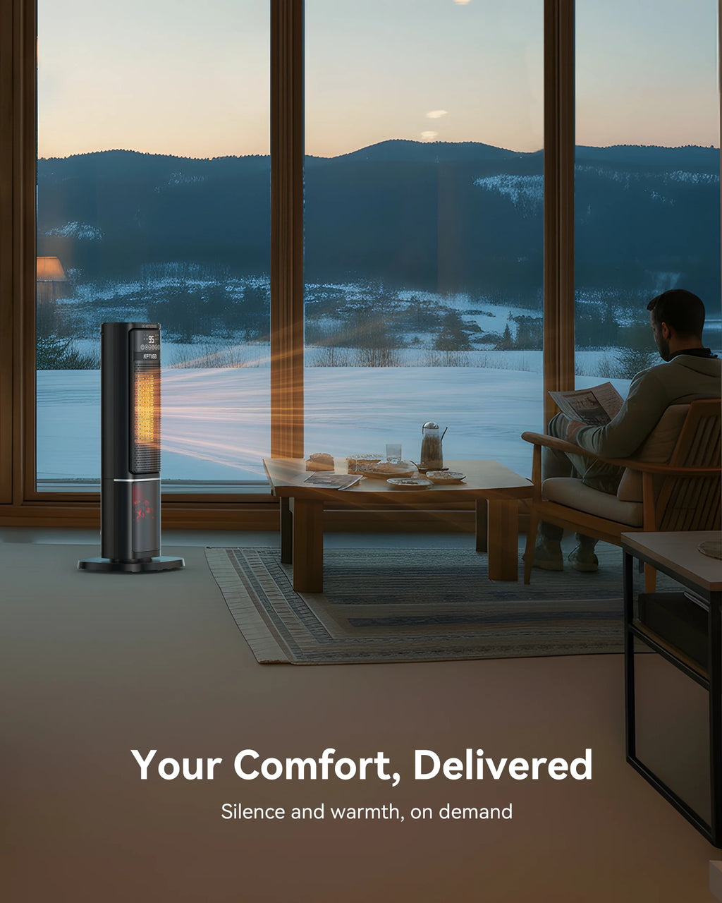 24 Inch Space Heater with Flame Effect, 1500W Ceramic Heater with Thermostat, PTC Heater for Indoor, 12H Timer & Remote, for Office, Bedroom, Living Room, New