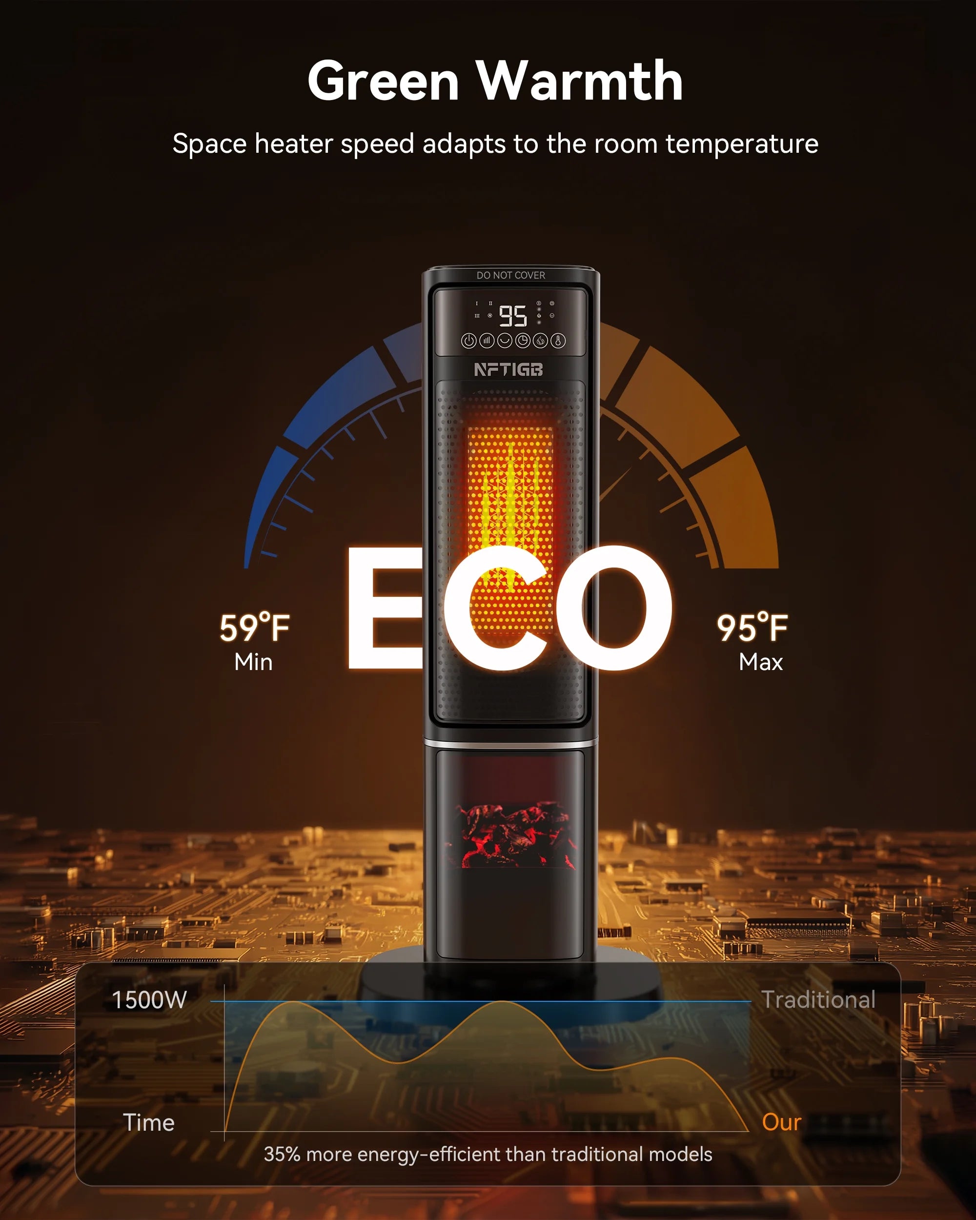 24 Inch Space Heater with Flame Effect, 1500W Ceramic Heater with Thermostat, PTC Heater for Indoor, 12H Timer & Remote, for Office, Bedroom, Living Room, New