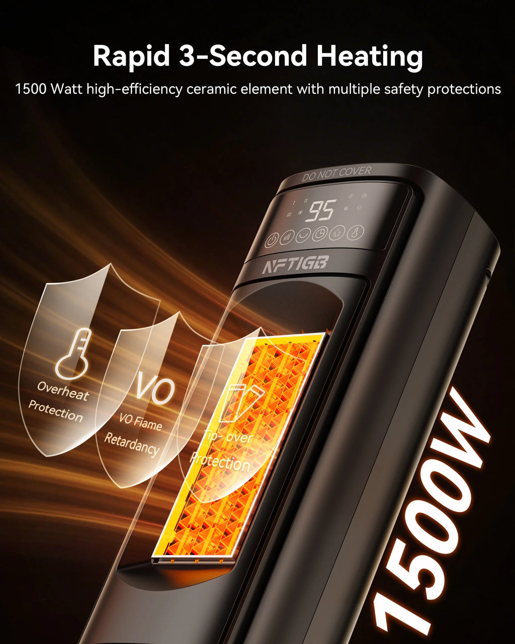 24 Inch Space Heater with Flame Effect, 1500W Ceramic Heater with Thermostat, PTC Heater for Indoor, 12H Timer & Remote, for Office, Bedroom, Living Room, New