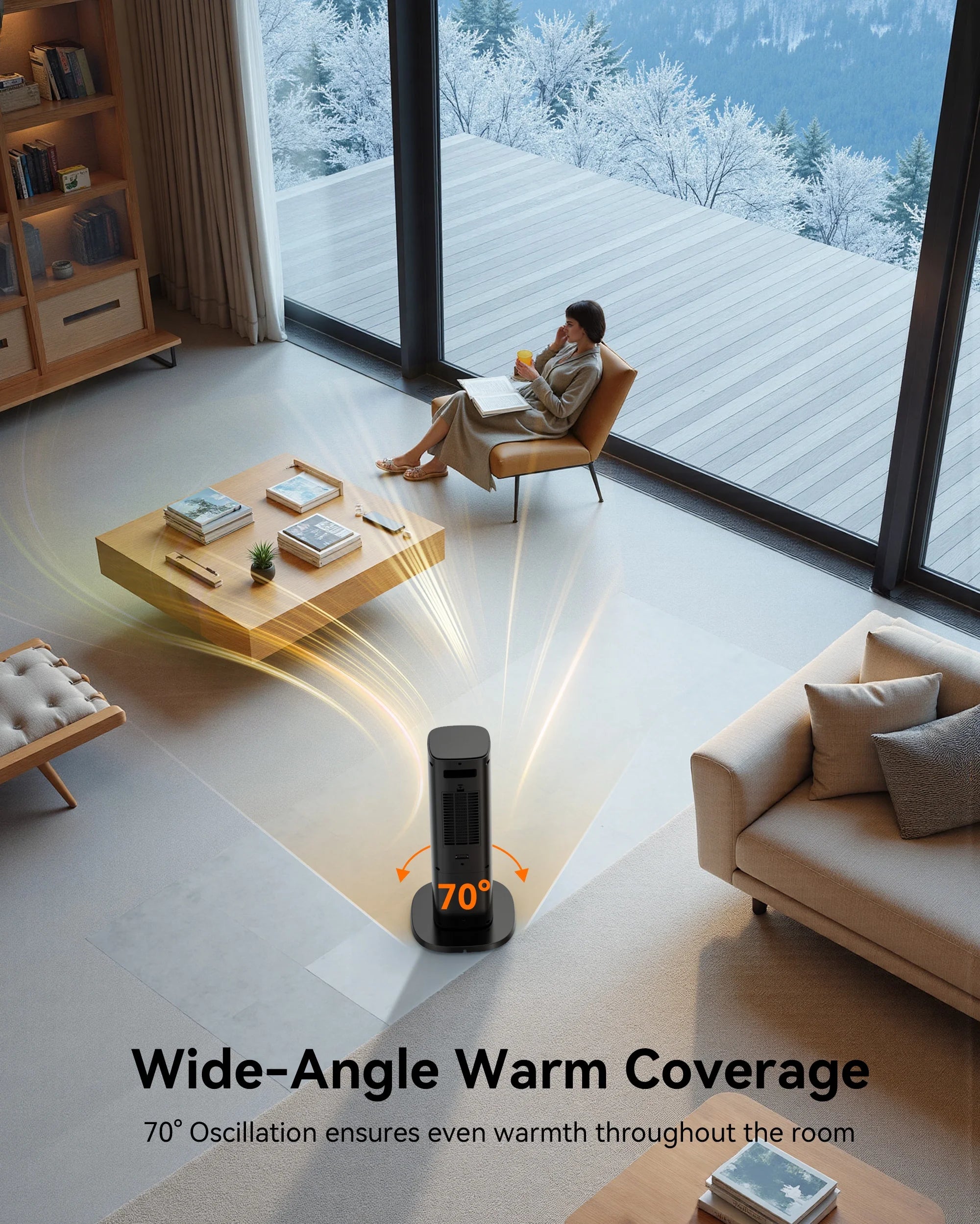 24 Inch Space Heater with Flame Effect, 1500W Ceramic Heater with Thermostat, PTC Heater for Indoor, 12H Timer & Remote, for Office, Bedroom, Living Room, New