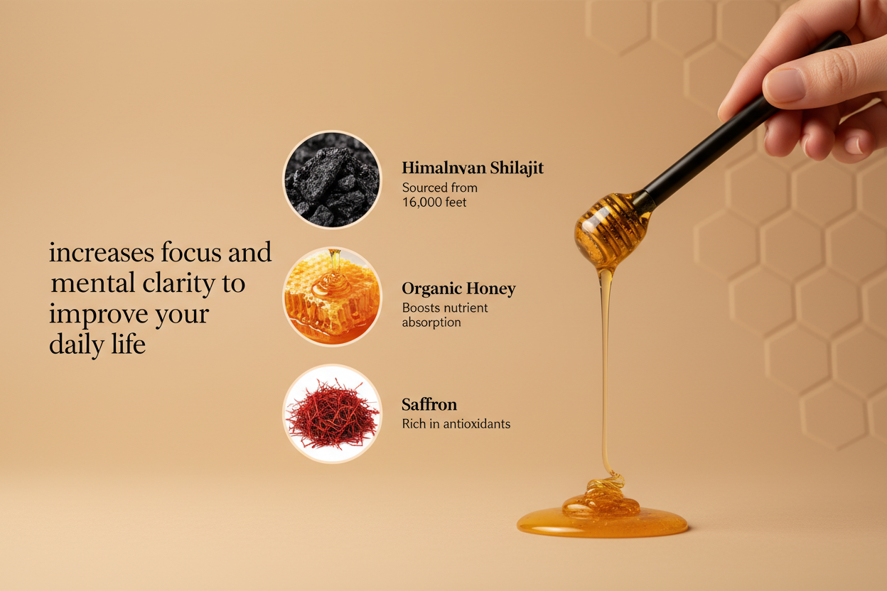 Shilajit Honeystick Ingredients Hero - Warm Beige
